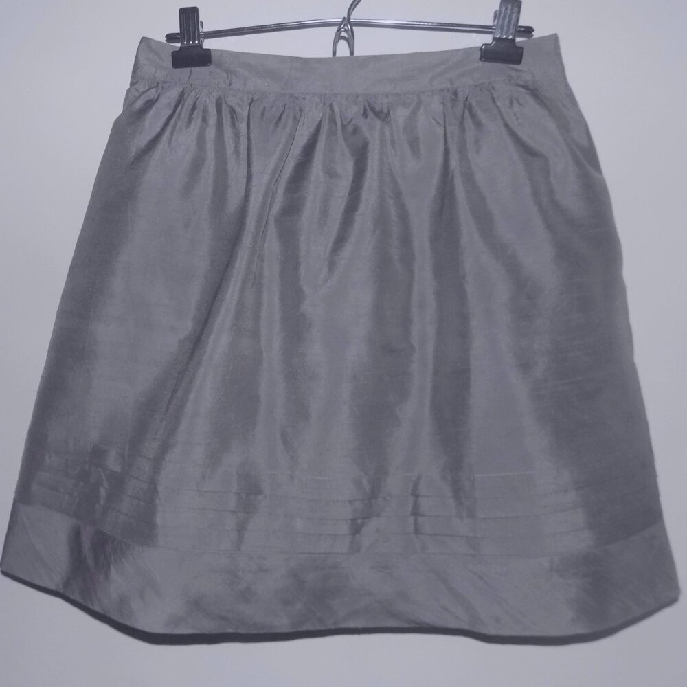 Short taffeta skirt 10 Silk bl Full Gray Metallic Lined Mini Shiny Pewter Trulli